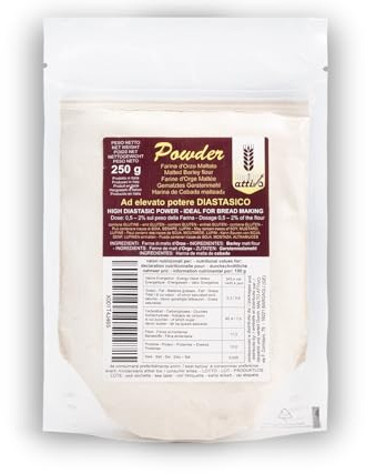 Malto Attivo, Powder 250g, Farina di Malto d’Orzo ad Elevato Potere Diastasico, Malto Diastasico Ideale per Panificazione, 14.000 Unità Pollak, Made in Italy.