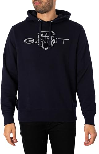 GANT Herren Logo Hoodie Kapuzenpullover, Evening Blue, XXXL