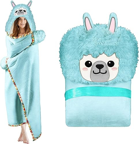 SASIGAYA Tragbare Decke mit Ärmeln und Kapuze Flanell Alpaka Geschenke für Frauen Sofadecke Flauschig Kuscheldecke Sherpa Ärmeldecke TV-Decke Fleecedecke Weich Wohndecke Winterdecke Hellgrün 152×125cm