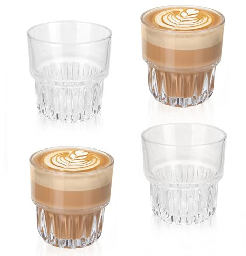 Ilyapa Cortado Gläser 130 ml Doppelschnapsgläser – Set mit 4 Gibraltar Rock Glas Espressotassen, Kaffee-Barista, 130 ml Espresso-Schnapsglas für Hochzeiten, Partys und mehr