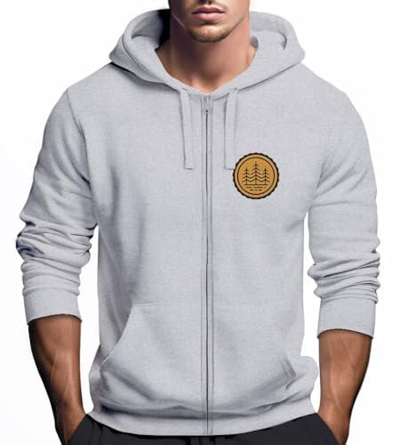 Neverless® Zip Hoodie Herren Outdoor Motiv Bäume Sweatjacke mit Kapuze Logoprint Fashion Streetstyle grau-Melange XXL