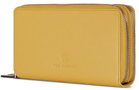 VON HEESEN Leder Geldbörse mit RFID-Schutz - Portemonnaie für Damen & Herren aus echtem Leder - Wallet mit Münzfach - Geldbeutel für Frauen und Männer in Gelb