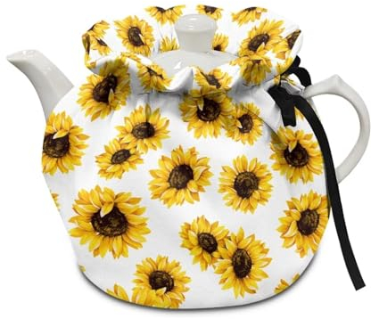 Poceacles White Sunflower Tea Cozy - Teapot Cover, Insulation and Keep Warm - Breakfast Warmer, Table and Kitchen Teapot Cozy
