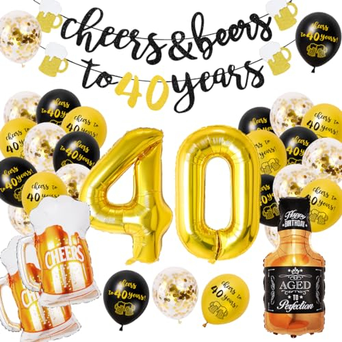 Geburtstagsdeko 40 jahre Mann,40. Geburtstag Frau Mann,Gold Schwarze Luftballons,Deko zum 40. geburtstag mit Banner Folienballons,Balloon 40 Ans für Birthday Party Deko Frau Mann
