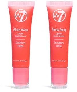 W7 Gloss Away Lip Balm Duo - Hydrating Lip Balm Set with Shea Butter & Fruit Extracts - Restores Chapped & Dry Lips - Vegan & Cruelty-Free - Strawberry