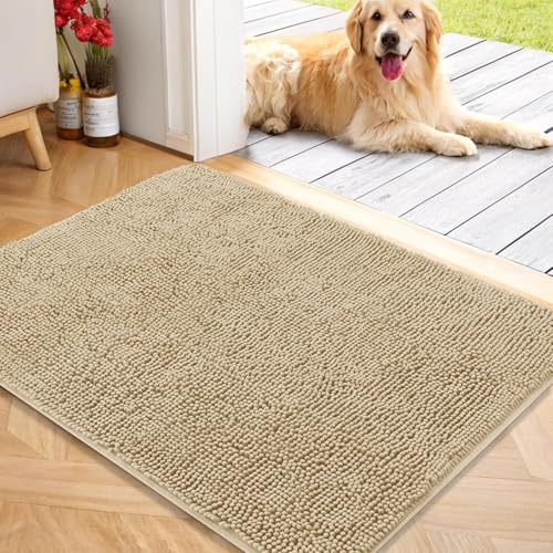 smiry Absorbent Chenille Door Mat for Muddy Shoes & Paws, 60x90, Beige | Soft, Dirt Trapper, Washable, Non Slip, Easy Clean, for Entrance, Kitchen, Door Matts Indoor, Bath Mat, Pet Rug, Floor Mat