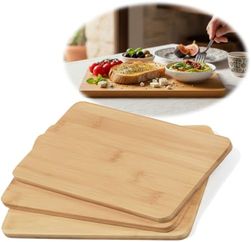 LS-LebenStil 3x Holz Frühstücksbrett Essbrettchen 22x14cm Set FSC | 3 Stück | Bambus Küchenbrett | Holzbrett Eßbrett Wurstbrett Käsebrett Vesperbrett Stullenbrett Frühstücksbrettchen