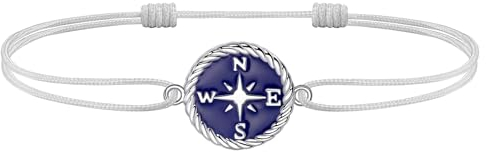 J.Endéar Fußkettchen Damen Kompass Silber 925 Wasserdichte Schnur Grau Fußkette Surfer Marineblau Fußkettchen Mädchen Frauen Maritim Strand Schmuck Liebe Freundschaft Geschenk