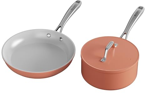 Ciarra Beyond Cookware Nonstick Ceramic Frying Pan 26cm&Sauce Pan 20cm Non Toxic PTFE&PFOA Free Oven Safe Compatible with All Stovetops Orange
