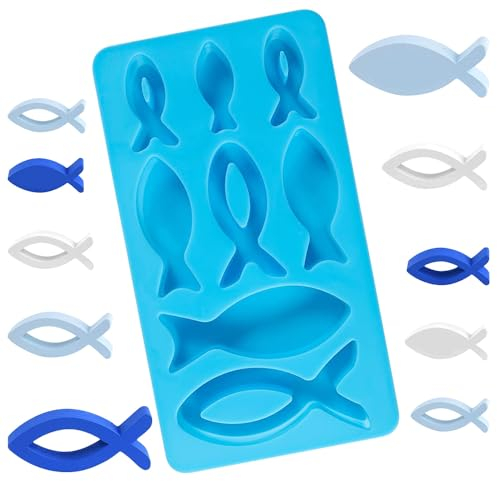 DTXYBC Fischform Gießform, Silikon, Monolithisch, 8 Fische, 21.8 cm x 11.9 cm x 1.9 cm, Kommunion, Taufe, Konfirmation, Schokolade, Kuchen, Pudding, Seife