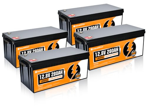 ECO-WORTHY Mini LiFePO4 280Ah 12V Batterie mit BMS und 6000-15000 Zyklen,0% VAT 3584Wh LiFePO4 Akku 12V für Wohnmobil,Solaranlage Komplettset,Solarpanel Kit(4 Pack)