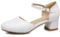 OALEEN Chaussures Sandales Femme Fille Eté Petit Talon Carré Bride Cheville Bout Rond Fermé Escarpins Soirée Mariage Blanche 41