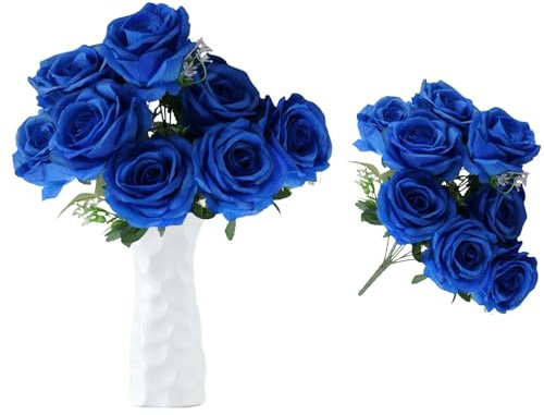 astylishome Artificial Flowers 10 Pcs Roses Fake Flower Realistic Bridal Bouquets with Long Plastic Stems for Arrangement Wedding Table Centerpiece Party Home Decor Blue 1201