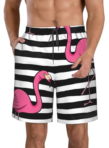 Apbdffjnf Short de bain rose flamant rose pour homme à séchage rapide avec doublure en maille respirante avec poches, blanc, 3XL