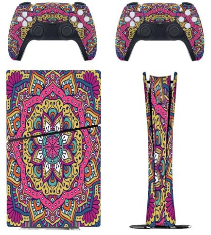 Retro-Mandala, kompatibel mit PS5 Slim Konsole Skin und Controller Digital Edition Skins Set, präzise Passform und einfache Installation