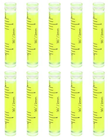 sourcing map 10pcs Small Cylindrical Bubble Level Vials 9x50mm PMMA Mini Horizontal Bubble Spirit Level Measuring Layout Tools for RV TV Picture Frame Hanging Tool Leveler