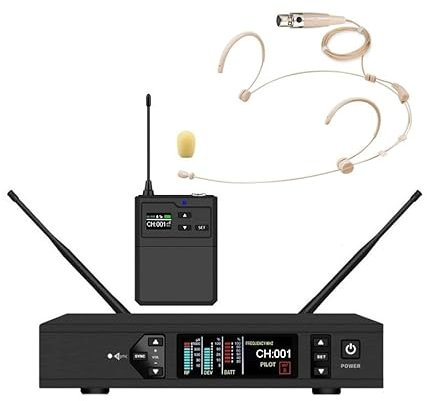 UHF Wireless Microphone System - Perfect for Speakers, Performers, Presentations - 10-Hour Battery Life, 490 ft Range | Omnidirectional Headset Mic, Single Channel Rack Mount Receiver