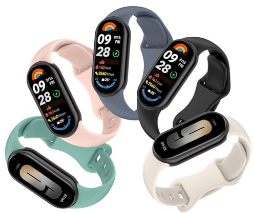 CHANRASI 5 Stück Ersatzarmband Kompatibel mit Xiaomi Mi Band 9/Xiaomi Mi Band 8,Weiches Silikon Sport Ersatz Armband Kompatibel mit Xiaomi Mi Band 9/8 Herren Damen