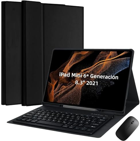 Cover Per iPad Mini 7(A17 pro 2024)/iPad Mini 6 Generazione(2021) 8.3 Pollici con Ltaliano Tastiera(QWERTY)Essere Caricata Keyboard Bluetooth Mouse Coperchio Protettivo con Scanalatura Portapenna Case
