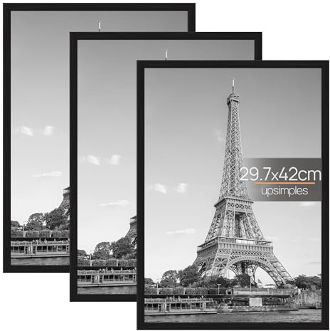 upsimples 3 Pack Bilderrahmen A3, a3 Bilderrahmen Schwarz für Fotogalerie, Einschubstreifen, Horizontale oder Vertikale Wandmontage