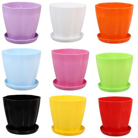 YARNOW 10stücke Blumentopf Aus Kunststoff Grünpflanzentopf Gartenblumentopf Indoor-pflanztopf Mit Untersetzer Pflanzgefäß Für Garten Und Büro Gemischte Farben Mit Drainageloch