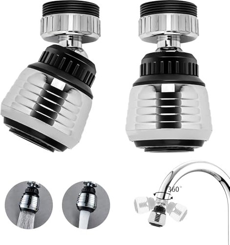 2 Stück Wasserhahn Aufsatz Küche, 360° Wasserhahn Strahlregler Aufsatz, 2 Modi Wasserhahn Luftsprudler mit Adaptern, Wasserhähne Siebfür (Silber)
