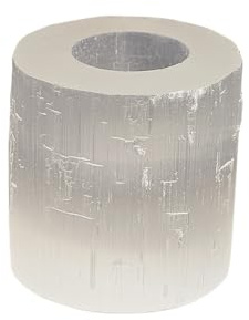 Teelichthalter Selenit, rund, ca. 350 g, Weiß Bis Transparent