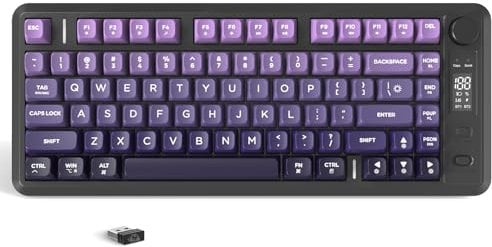 ZIYOU LANG M75 Clavier Gaming sans Fil avec écran et molette intelligents, Double Mode BT/2,4 GHz, Touches PBT dégradées, rétroéclairage Arc-en-Ciel, Clavier à Membrane TKL 82 Touches - Violet