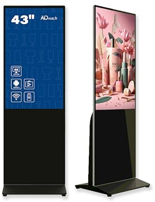 ADVUE Totem Publicitaire Multimédia Tactile Écran 43 Affichage Dynamique 4K Borne Interactive Android WiFi Verre Trempé pour Magasin Salon Entreprise