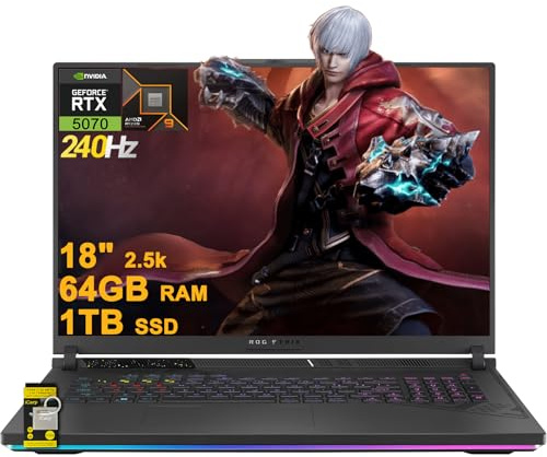 ASUS ROG Strix G18 G814 Gaming Laptop 18 2.5k (2560x1600) 240Hz (100% DCI-P3) AMD 16-core Ryzen 9 9955HX (>i9-14900HX) 64GB DDR5 1TB SSD GeForce RTX 5077 0 RGB Retroilluminato FHD Camera Win11 ICP