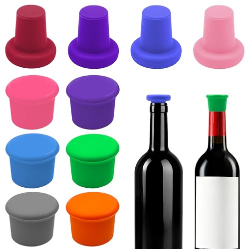 Minfuerang 10 Stück Flaschenverschluss Silikon BPA-frei (Mehrere Farben) | Wine Silicone Caps Stopper, Bunt Kronkorken Verschluss, Flaschendeckel Silikon,für Wein,Bier,Fruchtsaft