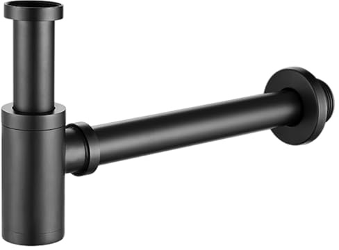 Bottle Trap Brass Contemporary Round Bottle P Trap 1 1/4 Inch Adjustable Bathroom Basin Sink Waste Drain Kit Wall Drainage Matte Black P Bathroom Sink, Kitchen