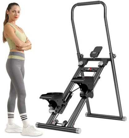 YEE RUN Stepper d’Escalier Pliable,Stepper Fitness pour la Maison,Guidon et pédales réglables,Écran LCD,avec Support de téléphone,Charge 120KG