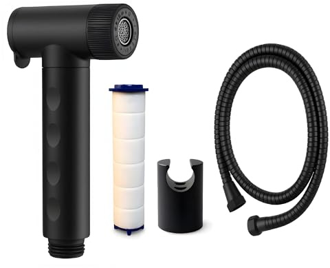 WC Handbrause mit Filter, wassersparende Intimdusche – schwarze Toilettendusche für Toilette mit 2 Strahlarten, Schlauch und Wandhalterung – Standard G1/2 Anschluss