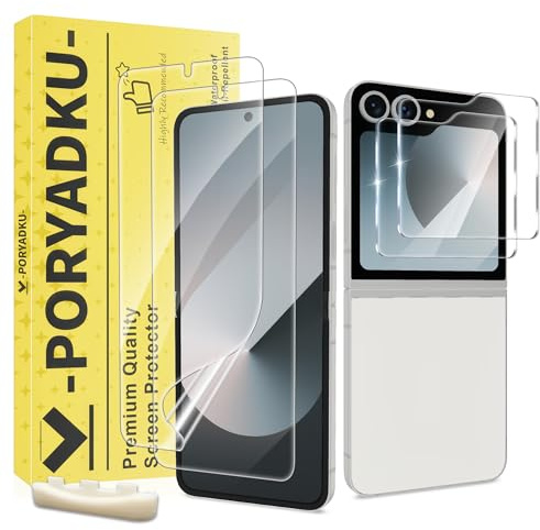 Protection écran pour Samsung Galaxy Z Flip 6, Protections l'intérieur Souple 2 Pièces + Avant Verre Trempé Protection Écran 2 Pièces, 9H Dureté, Anti-empreintes digitales, Sans Bulle
