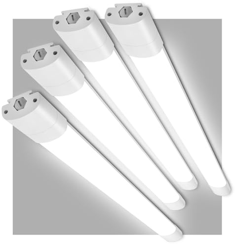 4 Stück LED Feuchtraumleuchte 120CM, 36W 4200LM Kellerlampe LED Feuchtraumlampe mit 4000K Neutralweiß, Deckenleuchte Flach Wannenleuchte Wasserfest IP65 Werkstattlampe für Büro Keller Garage Lager