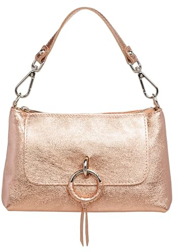 Caspar Elegante Leder Umhängetasche Damen Clutch Kleine Crossbody Bag mit Schultergurt & Kurzhenkel - PREMIUM LINE - Modell No.851 - Made in Italy, Farbe:roségold metallic