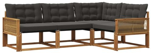 vidaXL Outdoor-Sofagarnitur mit Kissen 4 pcs Natürlich und Schwarz, Garten Loungeset, modernes Outdoor Sofa, langlebige Möbel, stylische Terassen-Sitzgelegenheiten, ideal zum Entspannen