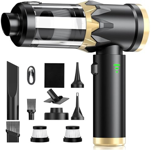 Robofun Aspirador Coche Potente 4 en 1,Mini Aspiradora Portatil para Coche | 25000Pa, Motor Sin Escobillas, Batería de gran capacidad,Ergonomía, Vaciar el Polvo con un Clic, Aspiradora sin Cable Coche
