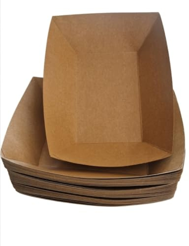 Kraft Paper Food Trays Disposable Serving Boats, 54 Pack | 17 x 13 x 5 cm, Grease Resistant, BBQ & Street Food Use, 100% Recyclable, Sturdy & Durable
