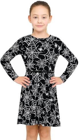 A2Z 4 Kids Girls Spider Web Skull Skater Dress Ages 5-13 Years | Skull Print Flared Outfit For Parties Casual Wear And Seasonal Days