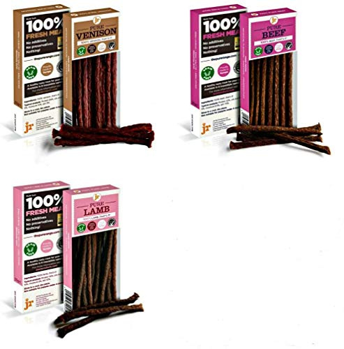 JR Pet Products 3 x 50g RED MEAT Variety Pure Dried 100% Fresh Meat Sticks Dog Treat Gluten & Grain Free (Venison Beef Lamb)