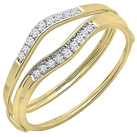 Fede nuziale da donna con diamante bianco rotondo in oro 14 carati da 0,12 carati, 4, Oro Rosa Diamante Bianco, Diamante bianco