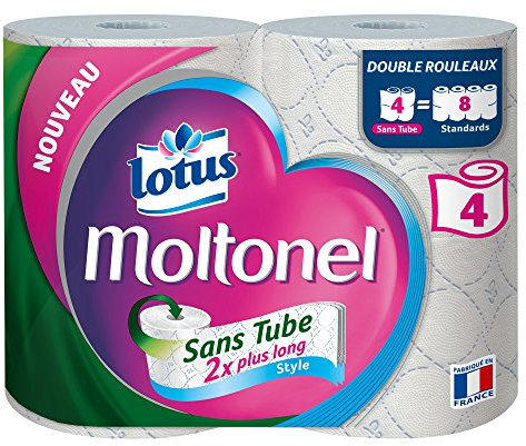 Lotus Moltonel Sans Tube Style - Papier toilette 3 épaisseurs - 4=8 rouleaux (blanc) - Lot de 2