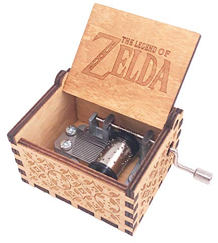Zelda Music box Hand Crank Musical Box Carved Wooden,Play Zelda:Song of Storms from Ocarina of Time,Brown