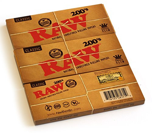 RAW 200's Classic Natural Bend Free Rolling Papers - 200 Sheets per Booklet - 5 Booklets