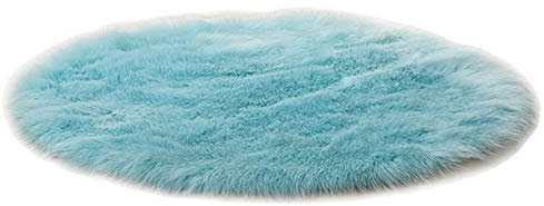 Hochflor Shaggy Rund Teppich Carpet Wohnzimmer Faux Lammfell Schaffell Teppich,Hellblau,Durchmesser 50CM