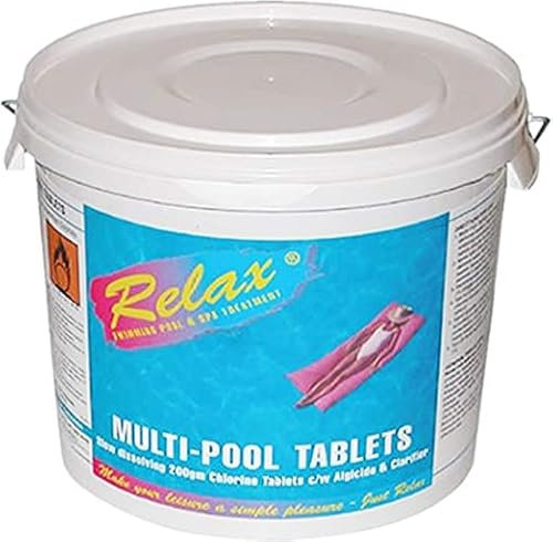 SWIMMING POOL CHEMICALS - RELAX 5KG LARGE (200G) MULTIFUNCTIONAL CHLORINE TABLETS