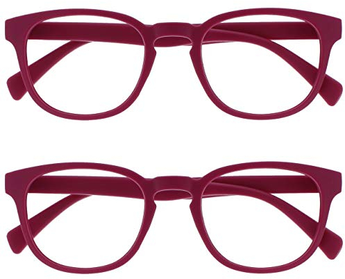 OPULIZE Pop Lesebrille 2er Pack Keck Rund Matt Rahmen Federscharniere Kratzfest Rosa Herren Damen RR2-4 +2.00