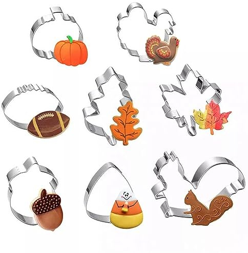 Lot de 6 emporte-pièces en acier inoxydable Motif citrouille, dinde, feuille d'érable, feuille de chêne, écureuil et chapeau